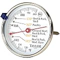 Taylor Leave-in Meat Oven Safe Compact Analog Dial Meat Food Grill BBQ Kitchen Cooking Thermometer, 3 inch dial, Stainless Steel