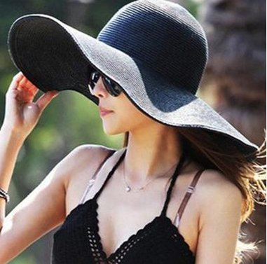 Women Girls Large Brimmed Garden Beach Big Summer Sun Hat Swimming Garden Beach Straw Hat For Holiday Traveling Black #TOP1