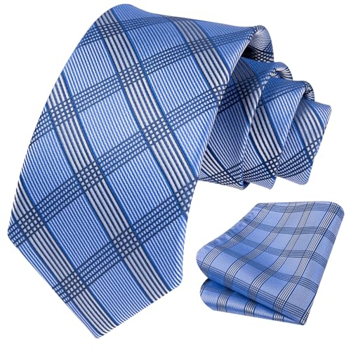 Image of HISDERN Ties for Men Formal Business Plaid Checked Mens Ties and Pocket Square Set Classic Wedding Necktie Handkerchief