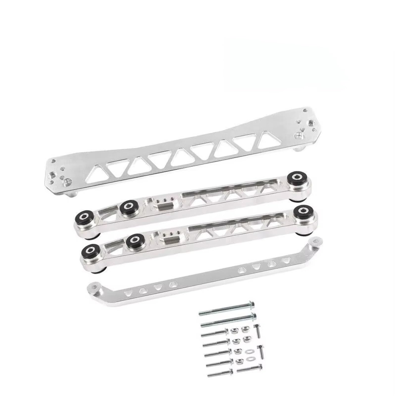 Srebrny kęs aluminiowy wspornik tylnej ramy pomocniczej + drążek ściągający + tylny dolny wahacz kompatybilny z Honda Civic EG 92-95 części podwozia akcesoria