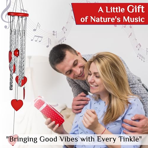 Image of ZAICUS Red Heart Wind Chime - Heart-Shaped Hanging Decor - Wind Chime for Home - Home Decor Items for Valentine's Day & Special Moments
