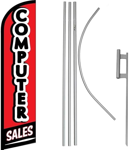 Premium Computer RedWindless Flag & 16' Flagpole KitGround