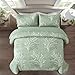 Sage Green Quilt Set King Size - Branch Botanical Pattern Bedspread Coverlet Set, 3 Piece Green Floral Quilt Bedding Set for All Season, 104''x90''