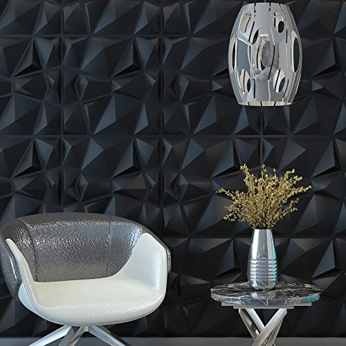 Art3d PVC Diamond Textured 3D Wall Panels, 19.7 x 19.7 in, 12-Pack, Black by Art3d - Used condition - Image 9