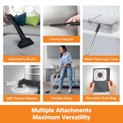 Image of Eureka Forbes Wet & Dry Endura Vacuum Cleaner 22 kPa High Power Suction | Blower Function | 20 litres Tank Capacity | High Strength Stainless Steel Body | 7 Multipurpose Accessories |1 Year Warranty