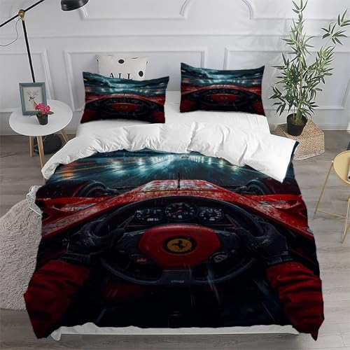 Housse de couette lit king size race : textile microfibre doux premium 3D