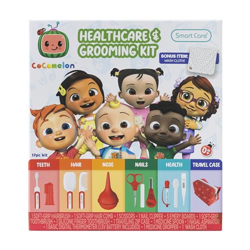 Smart Care Cocomelon Healthcare & Grooming Kit for Baby Essentials Kit, Newborn Essentials Must Haves, Includes Thermometer, Medicine Dropper, Grooming Tools & More