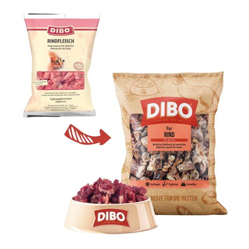 DIBO Rindfleisch für Katzen, 12 x 500g-Beutel, Tiefkühlfutter, gesunde, natürliche Ernährung für Katzen, Katzenfutter, Barf