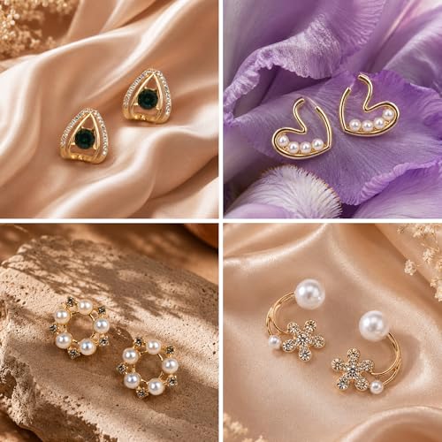 Image of Pretty Pairings 12 Pairs Earrings Set for Women with Jewellery Box | Stylish Stud, Pearl, Drop & Designer Earrings | Premium Gift Set for Girls | Birthday, Anniversary, Engagement