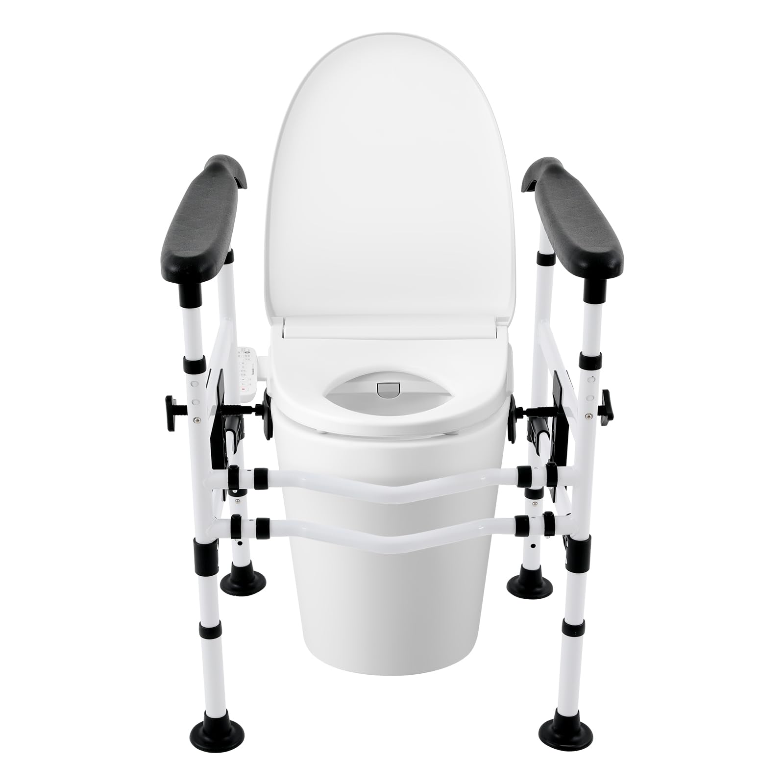 Ayuda para levantarse, mango de seguridad para inodoro, pinzas giratorias de 360°, 4 posiciones, montaje sin agujeros, ideal para personas mayores y pacientes de rehabilitación (incluye correa de
