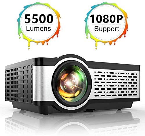 Projector, TOPTRO Mini Projector 5500 Lumens Native 1080*720P Portable LCD Home Theater Video Projector Supports Full HD 1080P 200" Display with HiFi Speaker, Metal Cover, LED 60000 Hours, Black
