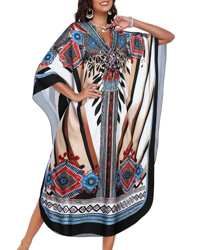 Image of Kaftan Dresses for Women V Neck Caftans Batwing Sleeve Beach Cover Ups