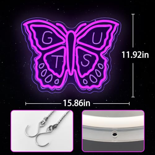 Image of Olivia Neon Sign Dimmable Butterfly Neon Light Sign for Wall Decor Purple Birthday Gift Decorations Singer Music Neon Signs for Bedroom, Windows, Living Room