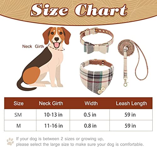 Image of EXPAWLORER Dog Collar and Leash Set - Classic Plaid Dog Bow Tie and Dog Bandana Collar with Bell, Dog Leash Tangle Free, Adjustable Collars for Small Medium Large Dogs Cats, Holiday Ideal Gift