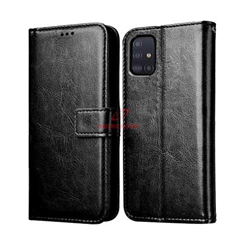 Image of Inside Rubber TPU with Card Pockets Magnetic Closure Protection Compatible with Samsung Galaxy A71 (Black)