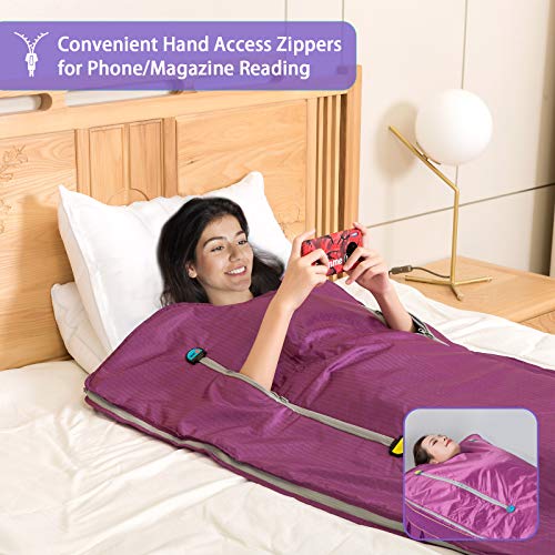 Sauna Blanket Infrared,Double Zipper Design 2 Zone Far-Infrared Sauna Blanket,70"x32"Waterproof Oxford Cloth Professional Detox Therapy Beauty Machine(Zipper Type,Purple) - Image 4