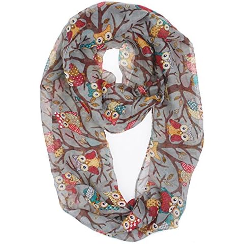 VIVIAN & VINCENT Fall Winter Soft Lightweight Owls for Christmas Trees Sheer Infinity Scarf for Women Halloween 2022 Gray Cover