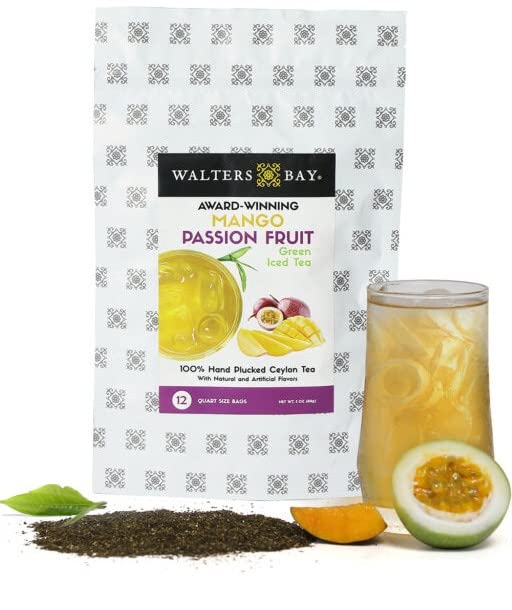 Walters Bay Mango - Té helado verde de fruta de la pasión, 12 cuartos de galón, té de Ceilán, sin azúcar, sabor a fruta de la pasión, 100% arrancado