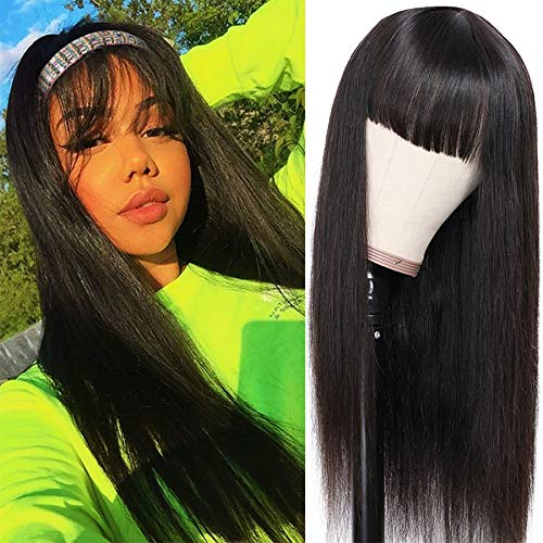 Human Hair Wigs With Bangs 20 inch None Lace Front Wigs Straight Human Hair Wigs With Bangs Unprocessed Virgin Brazilian