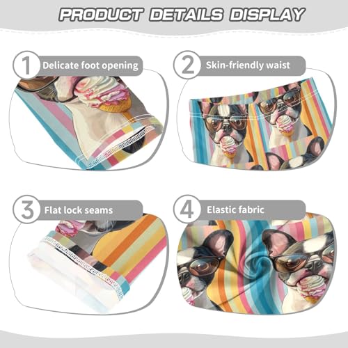 Boccsty Colorful Stripes Boston Terrier Dog Girls Leggings Kids Yoga Pants Dance Active Tights 4T3