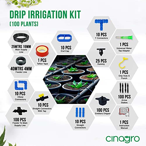 Cinagro Plants Drip Irrigation Kit | Watering Kit for Home Garden, Farming & Agriculture Purposes (100 Plants Kit) (Image - 2)