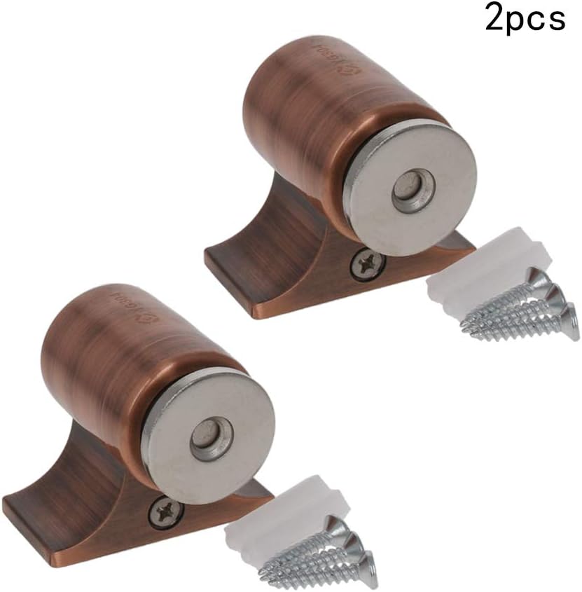MroMax Stainless Steel Door Magnetic Catch Stop Doorstop Floor Mount Wire Drawing, Red Copper Tone 2Pcs