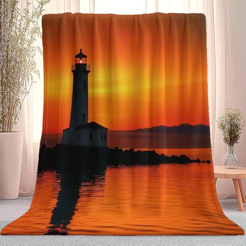 Genérico Manta 100 x 130 cm Flannel, Color Naranja Agradable para la Piel Extra Suaves Y Esponjosas   Realismo Fotografía Ampliación Diurna Faro Mantas De Franela Sofá Camping