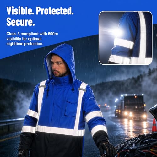 Image of SRsafety High Visibility Rain Gear, Class 3 High Visibility Work Rain Gear for Men, Construction Rain Suits