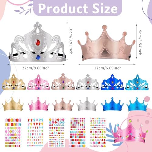 Foam Princess Crowns Set, Adjustable Birthday Crowns with Crystal Diamond Sticker for DIY Princess Birthday Decorations - 1