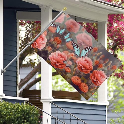 Drapeau extérieur fleurs et papillon suspendu pour bannière de vacances