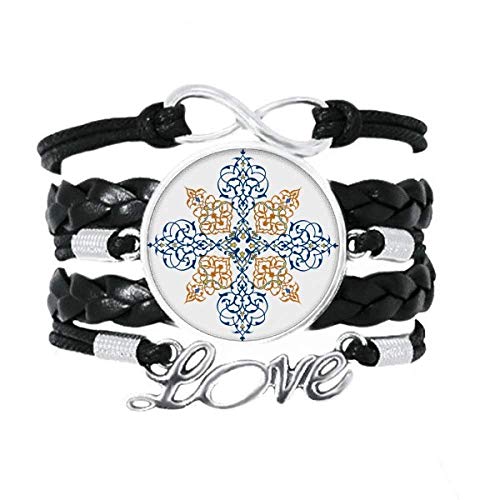 Bracelet à tricoter en cuir torsadé motif de feuille de fleurs bijou vintage