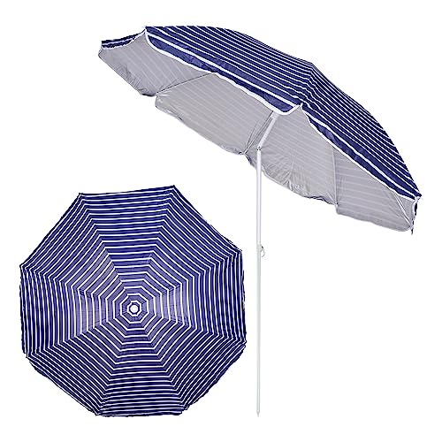 H HANSEL HOME Sombrilla Playa Inclinable de Acero Parasol Playa Plegable Protección Solar - 200cm, Raya Azul