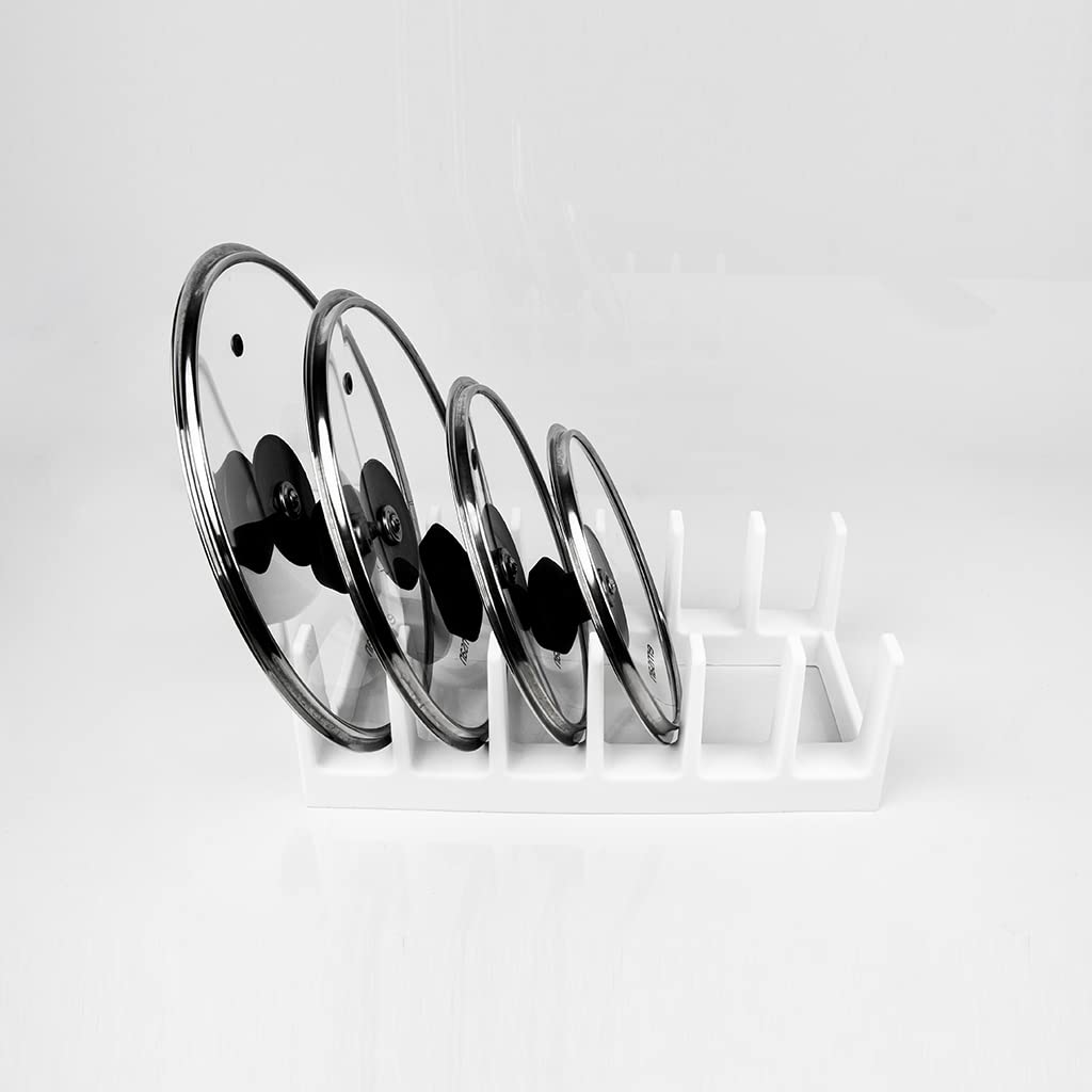 Topfdeckelhalter – Platzsparender Deckelhalter für bis zu 6 Deckel & Pfannen | Perfekte Küchenorganisation für Schubladen & Arbeitsplatten (Weiss)