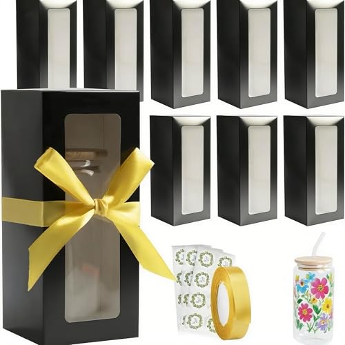 HXCHYI PACK 24 Pcs Tumbler Gift Box with Ribbon Perfect for 12oz 16oz 20oz Sublimation Tumblers Glasses Jars Mug Can Blanks & Wine Glasses(Black)