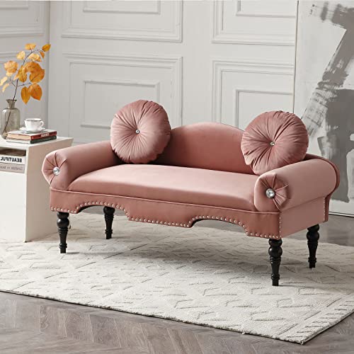 Gnixuu 54” Modern Small Loveseat Sofa, Mid Century Love Seat Couch Settee Velvet Tufted 2 Seater Couches Bedside Entryway Bench With 2 Pillows Nailhead Trim For Bedroom, Living Room(Drak Pink) #TOP21