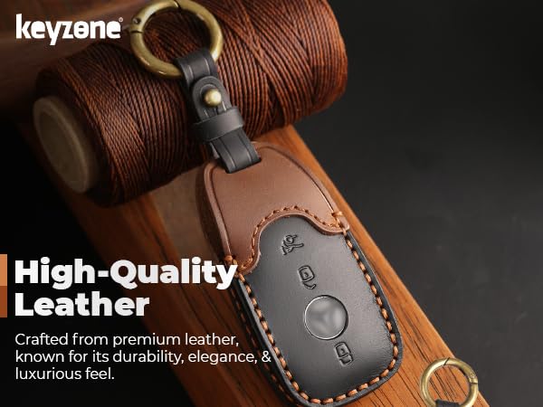 Image of keyzone dual leather key cover for Mercedes-Benz E-Class S-Class A-Class C-Class G-Class 2020 Onwards 4 button smart key