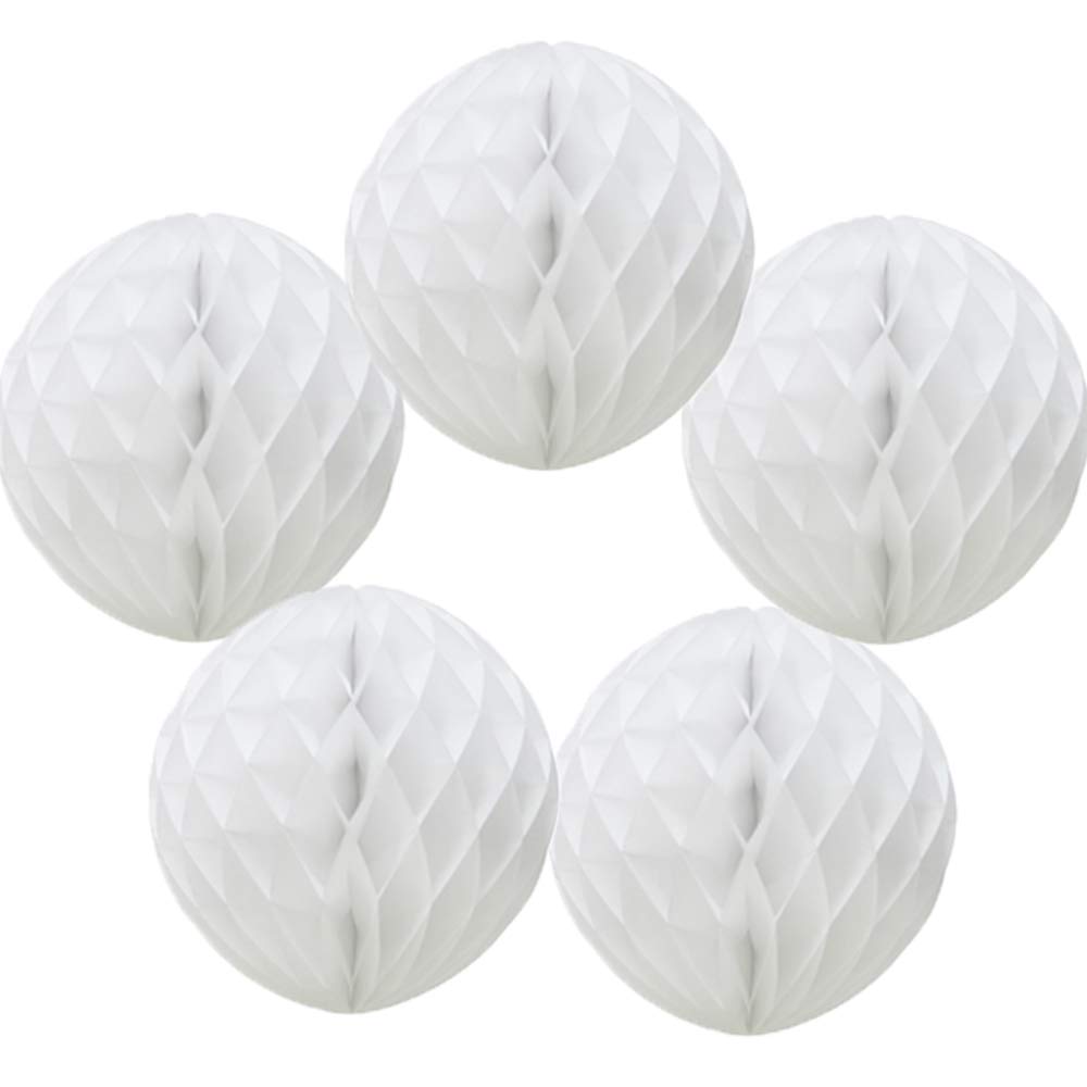 Time to Sparkle 5 Pack Tissue Paper Honeycomb Balls Table Centrepiece Lantern Garland Wedding Decoration | Ball-White, 14"(35cm) | — image 1