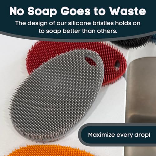 Image of Silicone Sponge Dish Scrubber - Food Grade and Housecleaning - BPA Free Silicone Kitchen Scrubber [5 Pack Ovals Winter]