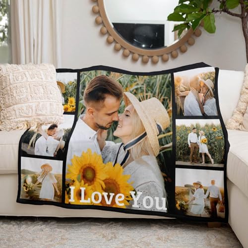 Image of inkArts Custom Blanket with Photo, Personalized Blanket, Customized Photo Blankets, Customizable Picture Blankets, Personalized Anniversary Couple Gifts for Women Men Her Him Girlfriend Boyfriend