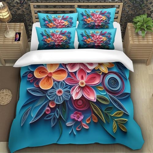 Housse de Couette Microfibre 3D Composition Florale avec 2 Taies d'Oreiller - 5