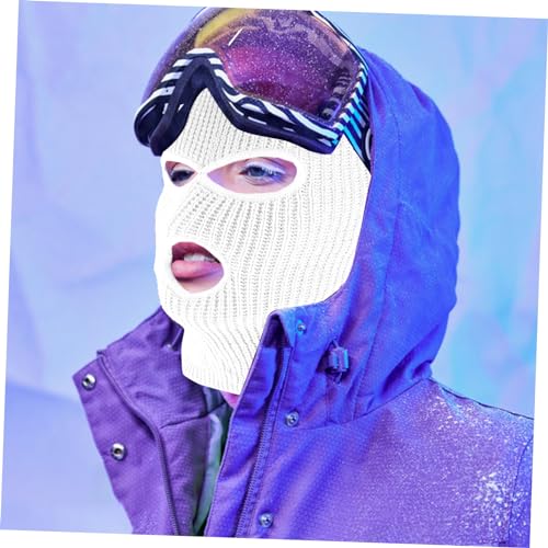 VALICLUD Mascarilla de esquí con 3 agujeros para hombres y mujeres, balaclava tejida, máscara facial para actividades al aire libre, cálida y cómoda para esquí y ciclismo, blanco miniatura 3