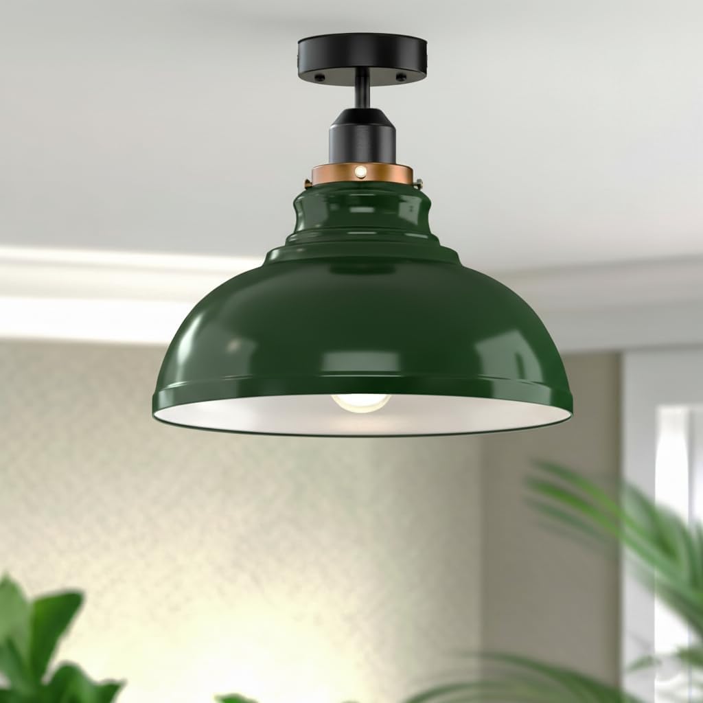 Semi Flush Mount Lighting Fixture, E26 Base Modern Metal Green Curvy Shade Ceiling Light Fixture for Living Room, Bedroom, Kitchen, Hallway Lighting (Green)