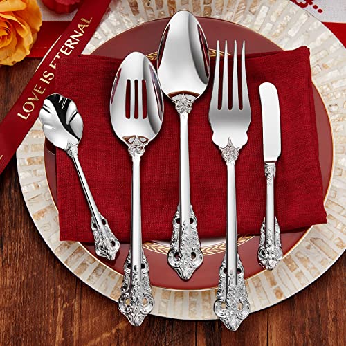 KEAWELL Luxury 45-Piece Silverware Set, 18/10 Stainless Steel, Service for 8, Mirror Finish, Antique Baroque Design, Dishwasher Safe (Silver) by KEAWELL - Used condition - US$141.15