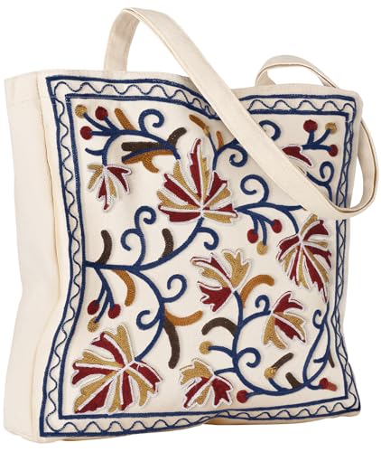 Miss Adola Bolsa feminina com bordado estético, bolsa de ombro fofa de lona reutilizável para compras, compras, trabalho, livro, Folha marrom, One Size