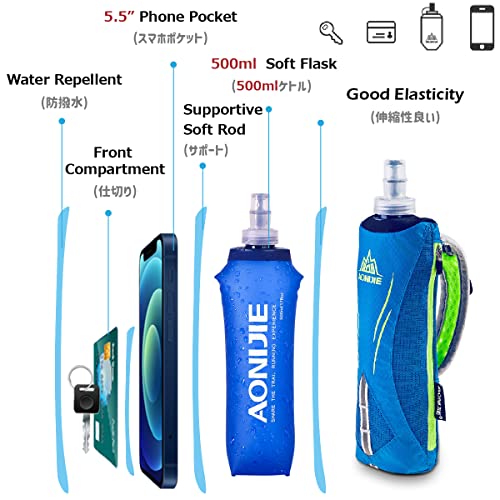 Azarxis Handheld Water Bottle And Phone Case For Running/Walking, Quick Grip Handheld Soft Flask 17Oz With Hand Strap Hydration Pack For Runners And Athletes (Black) #TOP2