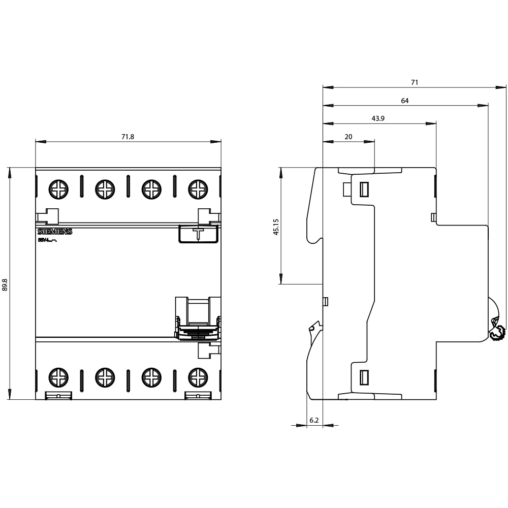 INTERRUPTOR DIFERENCIAL 5SV, 70MM, CLASE AC, 4 POLOS, 25A, 30MA