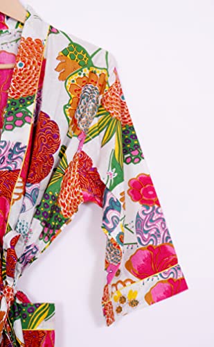 Image of Pure 100% Cotton Robe For Womens Bathrobe Dressing Gown Long sleepwear Free Size Kimono