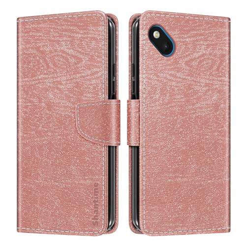 Shantime Étui Portefeuille Cuir Compatible avec Wiko Sunset 2, Housse Colorée Rabat avec Cartes, Fermeture Aimantée Protection Totale(Or Rose)