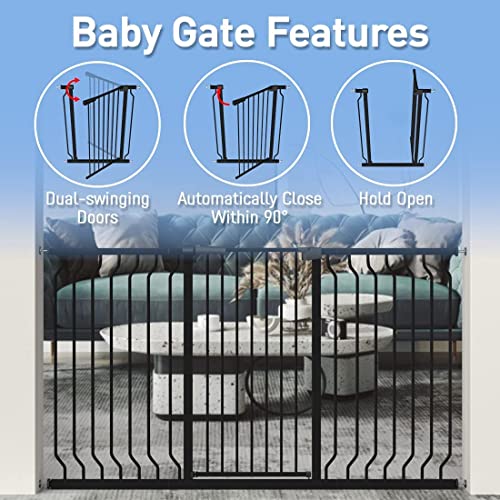 WAOWAO-Extra-Tall-4055-Baby-Gate-7677-8543-Wide-Pressure-Mounted-Walk-Through-Swing-Auto-Close-Safety-Black-Metal-Toddler-Child-Dog-Pet-for-Indoor-StairsDoorwaysKitche