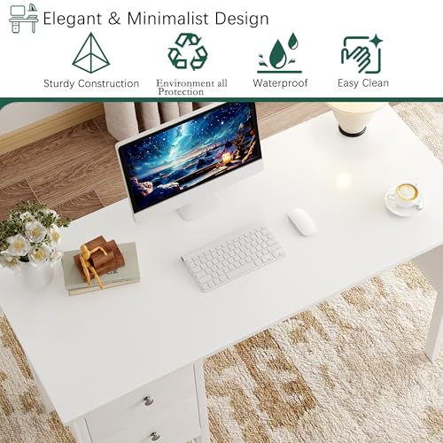 Image of BHG 43.3 inch White Computer Desk with Drawers for Home Office